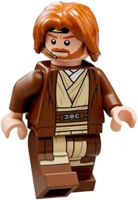 SW1220:  Obi-Wan Kenobi - Reddish Brown Robe, Dark Orange Mid-Length Tousled with Center Part Hair