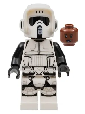 SW1229:  Imperial Scout Trooper - Female, Dual Molded Helmet, Reddish Brown Head, Open Mouth Smirk