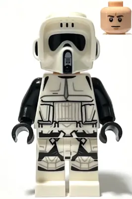 SW1265:  Imperial Scout Trooper - Male, Dual Molded Helmet, Belt with Large Dots  on Back, Light Nougat Head, Dark Brown Eyebrows, Frown