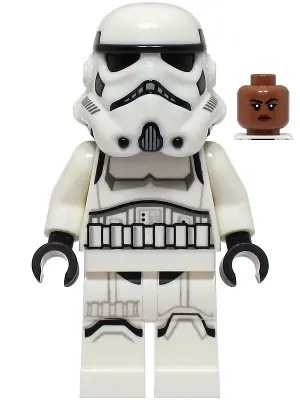 SW1326:  Imperial Stormtrooper - Female, Dual Molded Helmet with Light Bluish Gray Panels on Back, Shoulder Belts, Medium Brown Head