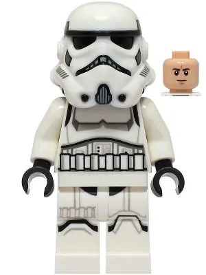 SW1327:  Imperial Stormtrooper - Male, Dual Molded Helmet with Light Bluish Gray Panels on Back, Shoulder Belts, Light Nougat Head