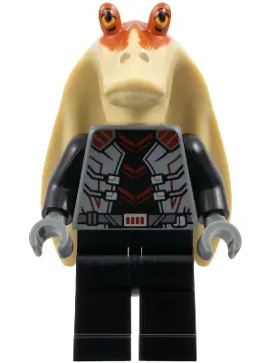 SW1367:  Jar Jar Binks - Black Outfit, Printed Head with Dark Orange Top (Darth Jar Jar)