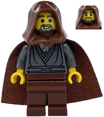SW1379:  Jedi Bob (Bobarian Afol) - Dark Bluish Gray Tunic, Reddish Brown Hood and Cape