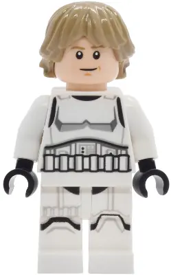 SW1460:  Luke Skywalker - Stormtrooper Outfit, Printed Legs, Dark Tan Hair, Smile with Crease / Frown