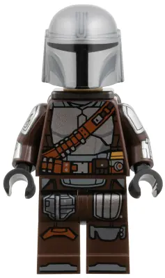 SW1519:  The Mandalorian / Din Djarin / 'Mando' - Silver Beskar Armor, Jetpack, Printed Head, Reddish Brown and Dark Silver Knee Pads