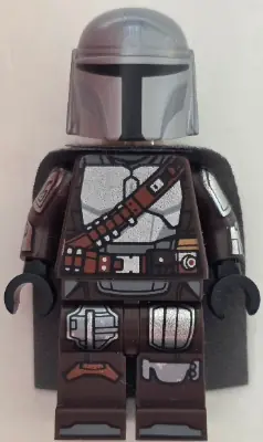SW1528:  The Mandalorian / Din Djarin / 'Mando' - Silver Beskar Armor, Cape, Printed Head, Reddish Brown and Dark Silver Knee Pads