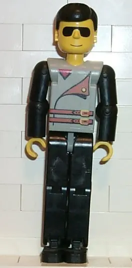 TECH012:  Technic Figure Black Legs, Light Gray Top with 2 Brown Belts, Black Arms (4105224)
