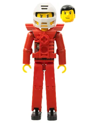 TECH034A:  Technic Figure Red Legs, Red Top with Chest Plate, Black Hair, White Helmet - without Stickers