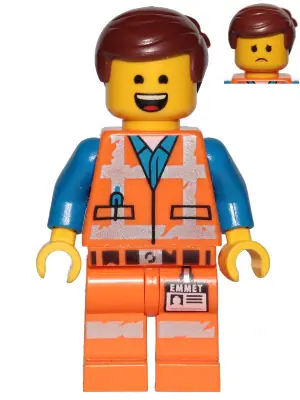 TLM105:  Emmet - Wide Smile with Teeth and Tongue / Sad, Worn Uniform