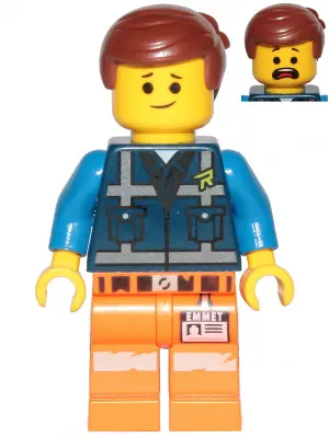 TLM208:  Emmet - Lopsided Smile, Eyebrows / Scared, Dark Blue Uniform