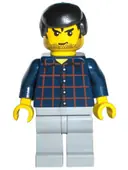 Minifigurka: TRN124:  Plaid Button Shirt, Light Bluish Gray Legs, Black Male Hair, Stubble