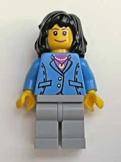 TRN125:  Medium Blue Jacket, Light Bluish Gray Legs, Black Mid-Length Female Hair