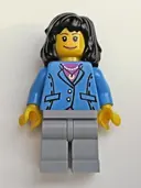 Minifigurka: TRN125:  Medium Blue Jacket, Light Bluish Gray Legs, Black Mid-Length Female Hair