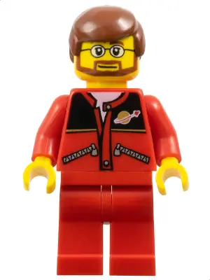 TRN126:  Red Jacket with Zipper Pockets and Classic Space Logo, Red Legs, Reddish Brown Male Hair