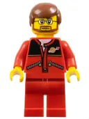 Minifigurka: TRN126:  Red Jacket with Zipper Pockets and Classic Space Logo, Red Legs, Reddish Brown Male Hair
