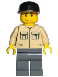 TRN127:  Shirt with 2 Pockets No Collar, Dark Bluish Gray Legs, Black Cap