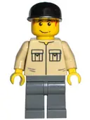 Minifigurka: TRN127:  Shirt with 2 Pockets No Collar, Dark Bluish Gray Legs, Black Cap