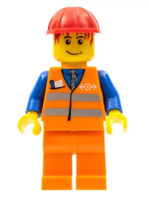 TRN130:  Orange Vest with Safety Stripes - Orange Legs, Red Construction Helmet, Red Bangs