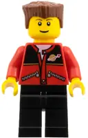 Minifigurka: TRN140:  Red Jacket with Zipper Pockets and Classic Space Logo, Black Legs, Reddish Brown Flat Top Hair