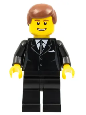 TRN142:  Suit Black, Reddish Brown Male Hair, Thin Grin with Teeth