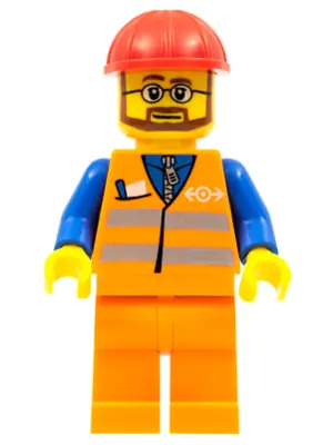 TRN224:  Orange Vest with Safety Stripes - Orange Legs, Red Construction Helmet, Beard and Glasses