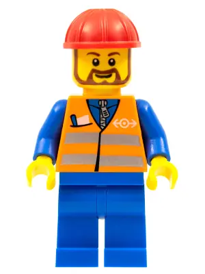 TRN230:  Orange Vest with Safety Stripes - Blue Legs, Red Construction Helmet, Brown Beard Rounded