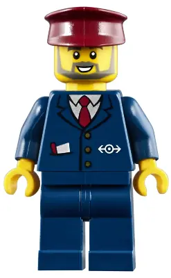 TRN248:  Dark Blue Suit with Train Logo, Dark Blue Legs, Dark Red Hat, Gray Beard