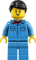 Minifigurka: TRN253:  Train Worker - Female, Black Hair, Medium Blue Shirt with Red Bandana, Medium Blue Legs