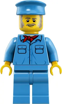 TRN254:  Train Worker - Male, Medium Blue Hat, Medium Blue Shirt with Red Bandana, Medium Blue Legs