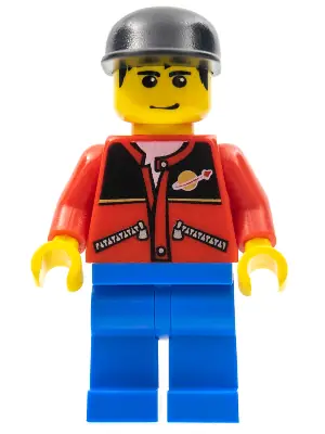 TWN027:  Red Jacket with Zipper Pockets and Classic Space Logo, Blue Legs, Black Cap