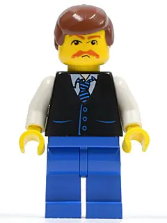TWN033:  Black Vest with Blue Striped Tie, Blue Legs, White Arms, Reddish Brown Male Hair, Moustache