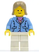 Minifigurka: TWN040:  Medium Blue Jacket, White Legs, Dark Tan Female Hair