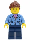 Minifigurka: TWN044:  Medium Blue Jacket, Dark Blue Legs, Reddish Brown Ponytail Hair