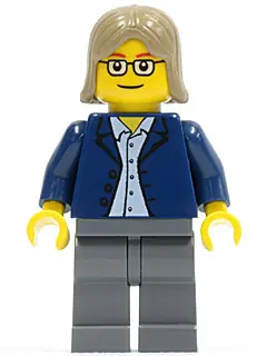TWN045:  Dark Blue Jacket, Light Blue Shirt, Dark Bluish Gray Legs, Square Glasses, Dark Tan Female Hair