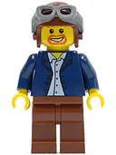 Minifigurka: TWN050:  Dark Blue Jacket, Light Blue Shirt, Reddish Brown Legs, Aviator Cap and Goggles