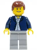 Minifigurka: TWN053:  Dark Blue Jacket, Light Blue Shirt, Light Bluish Gray Legs, Reddish Brown Male Hair