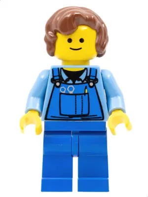 TWN072:  Overalls with Tools in Pocket Blue, Reddish Brown Hair Female Short Curled Ends
