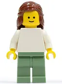 Minifigurka: TWN073:  Plain White Torso with White Arms, Sand Green Legs, Reddish Brown Female Hair Mid-Length