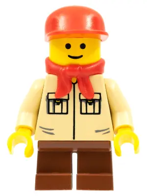 TWN074:  Shirt with 2 Pockets No Collar, Reddish Brown Short Legs, Red Cap, Red Bandana