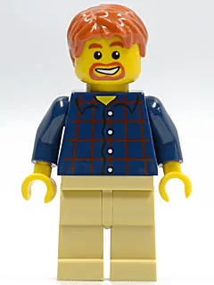 TWN075:  Plaid Button Shirt, Tan Legs, Dark Orange Short Tousled Hair, Dark Orange Goatee and Eyebrows