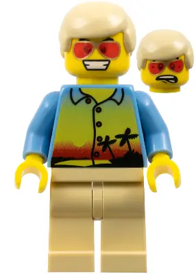 TWN077:  Sunset and Palm Trees - Tan Legs, Red Glasses, Tan Male Hair