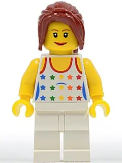 TWN078:  Shirt with Female Rainbow Stars Pattern, White Legs, Dark Red Hair Ponytail Long with Side Bangs