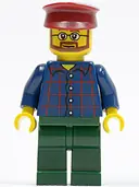 Minifigurka: TWN080:  Plaid Button Shirt, Dark Green Legs, Dark Red Hat, Glasses, Reddish Brown Beard (Carousel Operator)