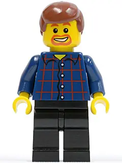 TWN081:  Plaid Button Shirt, Black Legs, Reddish Brown Male Hair, Dark Orange Goatee and Eyebrows