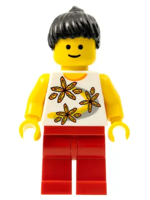 TWN082:  Yellow Flowers - Black Ponytail Hair, Red Legs