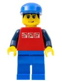 Minifigurka: TWN084:  Red Shirt with 3 Silver Logos, Dark Blue Arms, Blue Legs, Blue Cap