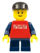 Minifigurka: TWN085:  Red Shirt with 3 Silver Logos, Dark Blue Arms, Dark Blue Short Legs, Black Cap