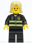Minifigurka: TWN093:  Fire - Reflective Stripes, Black Legs, Tan Female Hair