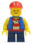 Minifigurka: TWN105:  Vest over Red and White Striped Shirt, Dark Blue Short Legs, Red Short Bill Cap