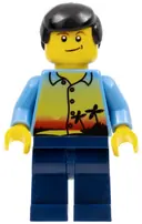 Minifigurka: TWN107:  Sunset and Palm Trees - Male, Dark Blue Legs, Black Male Hair, Lopsided Smile